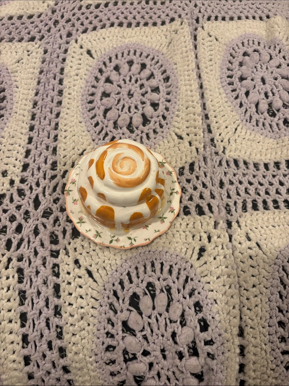 Hand-Painted Ceramic Butter Dish in White and Orange